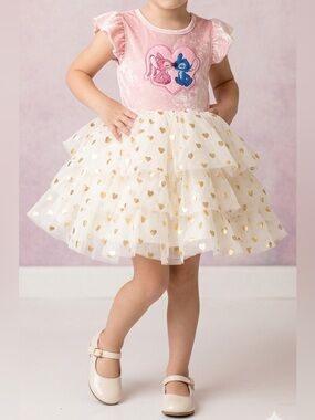 Disney Stitch & Angel Pink Velvet Tutu Dress